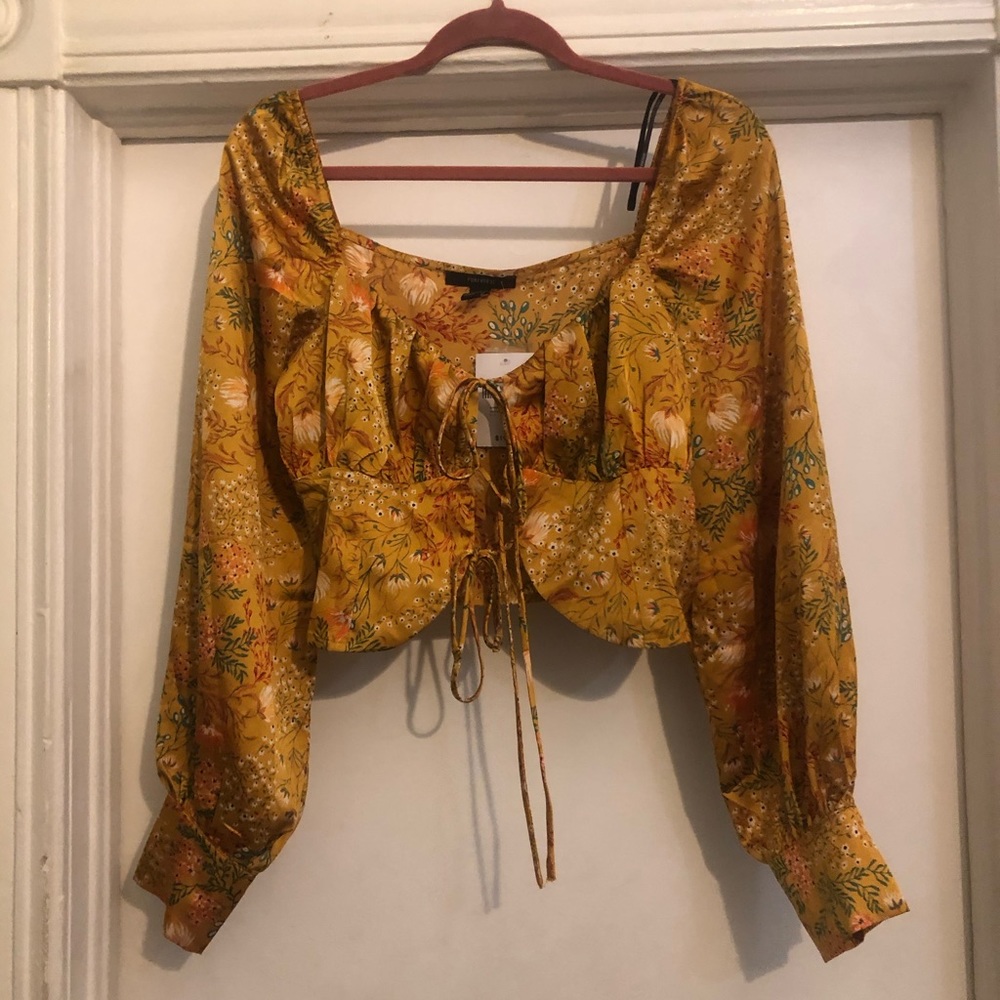 mustard silk long sleeve top